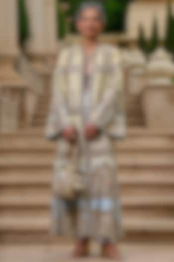 Powder Blue Silk Dupion Embellished Jacket Set by Tarun Tahiliani at Pernia's Pop Up Shop