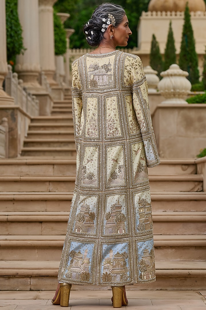 Powder Blue Silk Dupion Embellished Jacket Set by Tarun Tahiliani at Pernia's Pop Up Shop