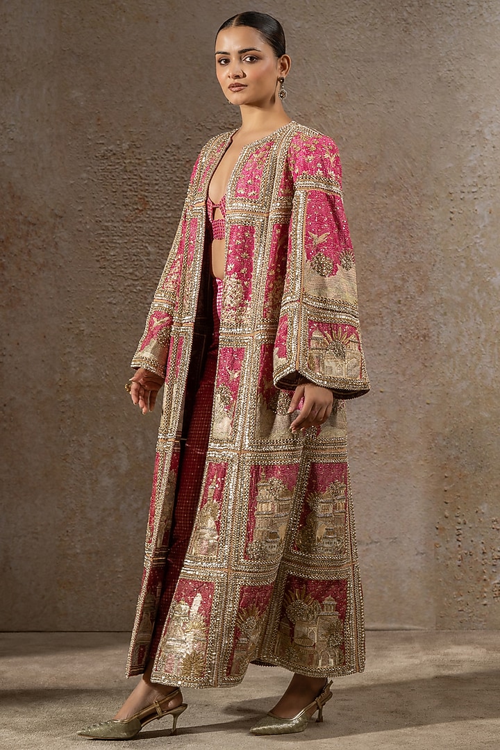 Red Silk Dupion Embellished Jacket Set by Tarun Tahiliani at Pernia's Pop Up Shop