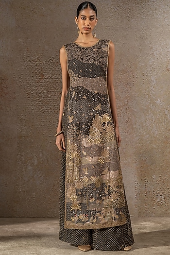 Black Lace Fabric & Silk Embellished Jumpsuit by Tarun Tahiliani