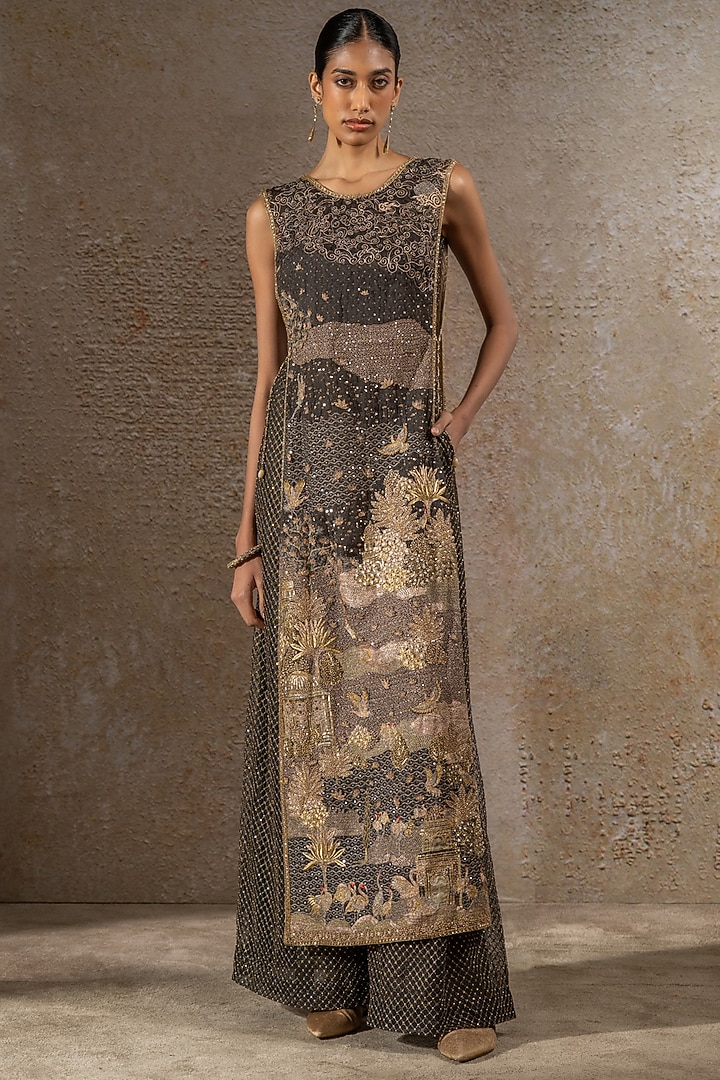 Black Lace Fabric & Silk Embellished Jumpsuit by Tarun Tahiliani at Pernia's Pop Up Shop