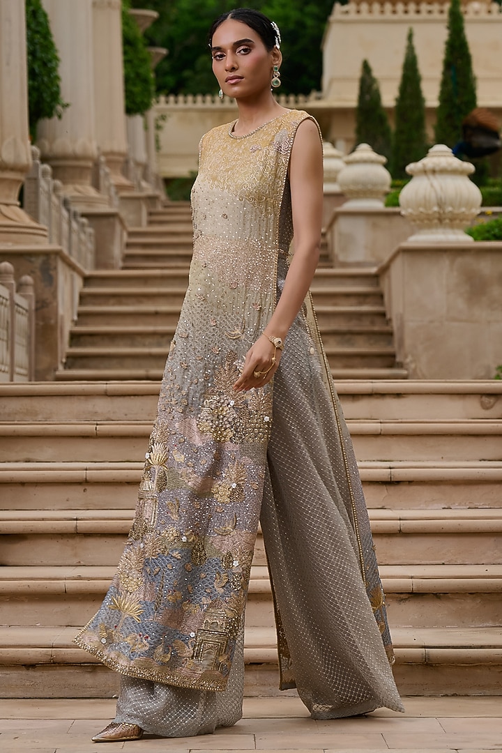 Powder Blue Lace Fabric & Silk Embellished Jumpsuit by Tarun Tahiliani at Pernia's Pop Up Shop