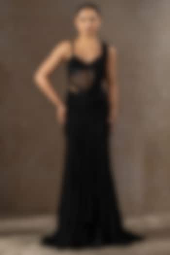 Black Chiffon Concept Bridal Saree Set by Tarun Tahiliani at Pernia's Pop Up Shop