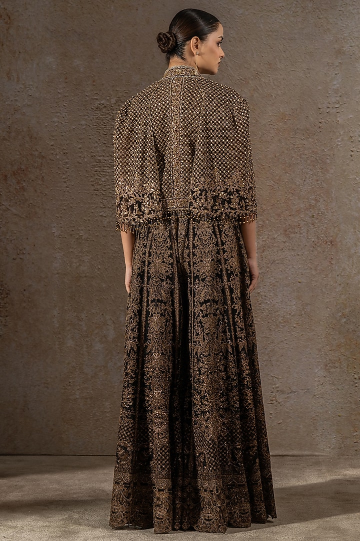 Black & Gold Tulle Net Hand Embroidered Cape by Tarun Tahiliani at Pernia's Pop Up Shop
