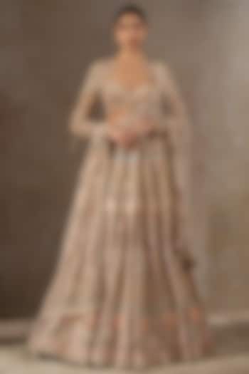 Multi-Colored Tulle Net Hand Embroidered Bridal Lehenga Set by Tarun Tahiliani at Pernia's Pop Up Shop