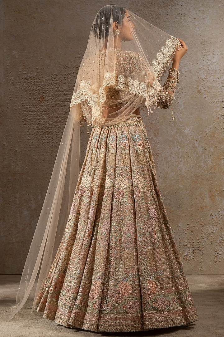 Multi-Colored Tulle Net Hand Embroidered Bridal Lehenga Set by Tarun Tahiliani at Pernia's Pop Up Shop