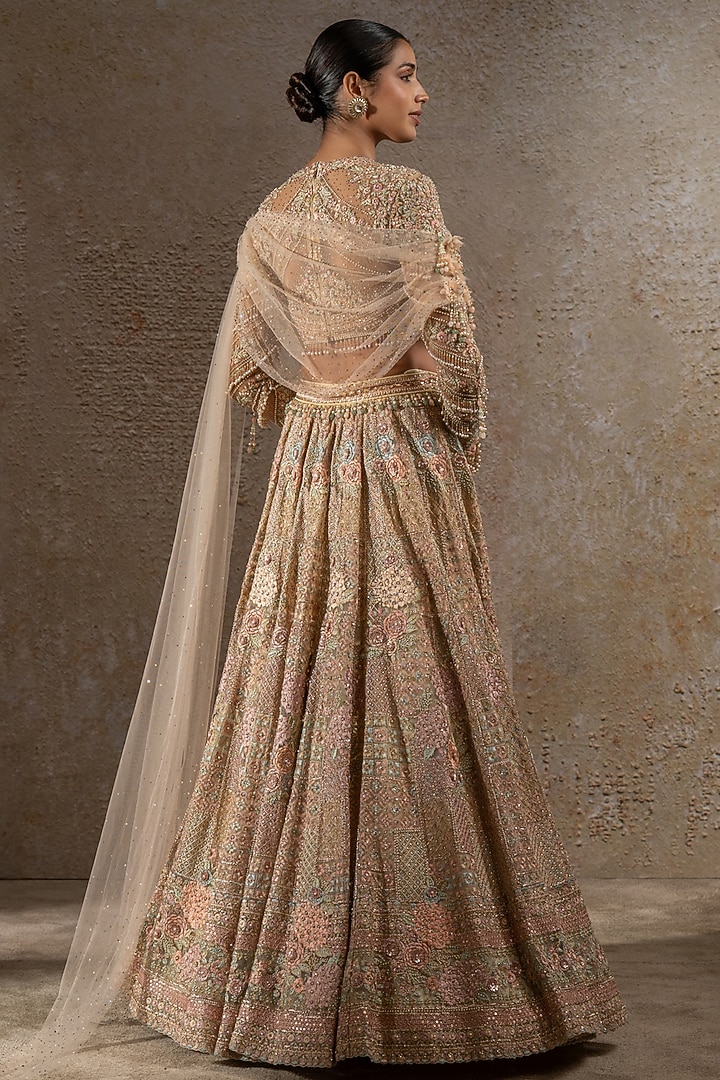 Multi-Colored Tulle Net Hand Embroidered Bridal Lehenga Set by Tarun Tahiliani at Pernia's Pop Up Shop