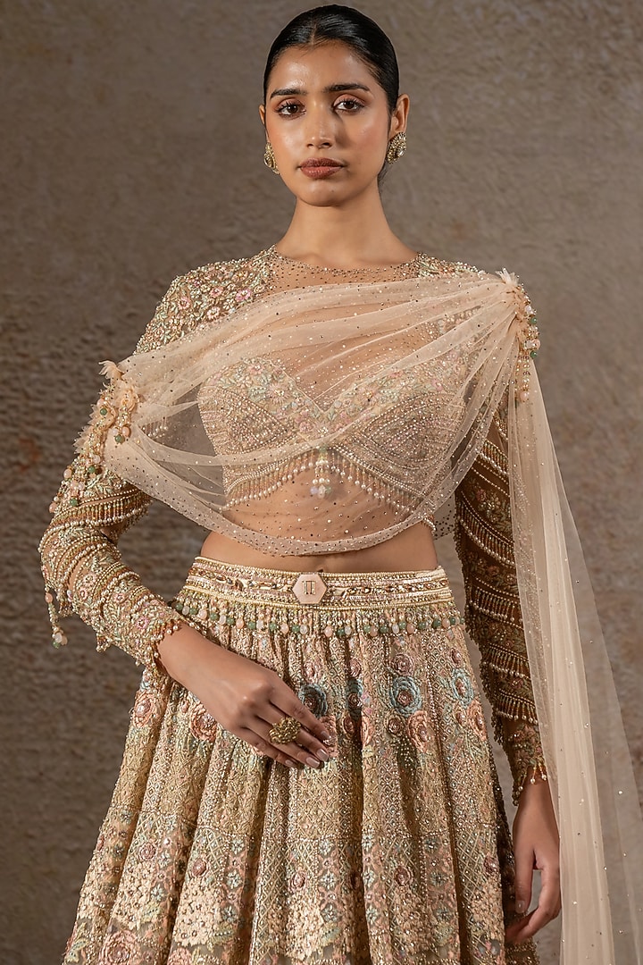 Multi-Colored Tulle Net Hand Embroidered Bridal Lehenga Set by Tarun Tahiliani at Pernia's Pop Up Shop