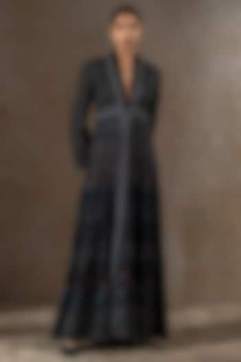 Black Chiffon Hand Embroidered Jacket Party Wear Dress by Tarun Tahiliani at Pernia's Pop Up Shop