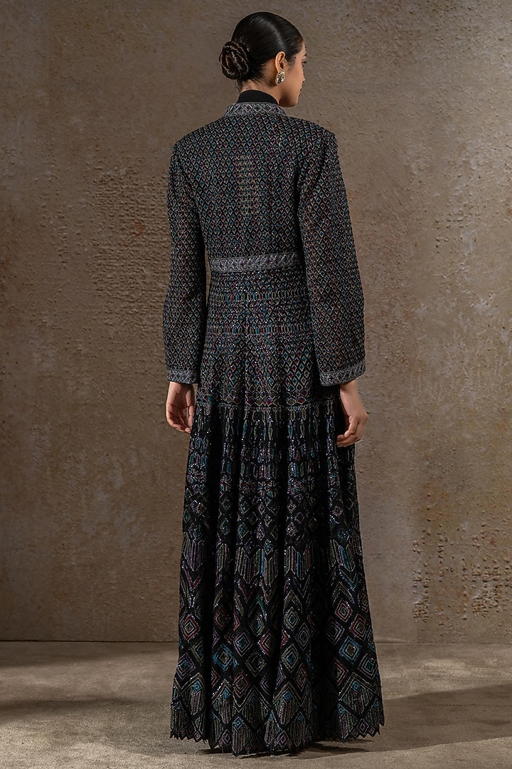 Black Chiffon Hand Embroidered Jacket Party Wear Dress by Tarun Tahiliani at Pernia's Pop Up Shop