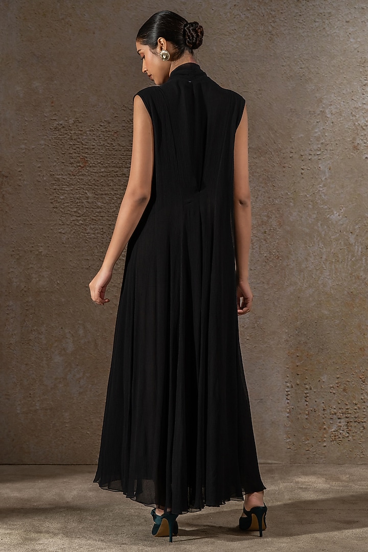 Black Chiffon Hand Embroidered Jacket Party Wear Dress by Tarun Tahiliani at Pernia's Pop Up Shop