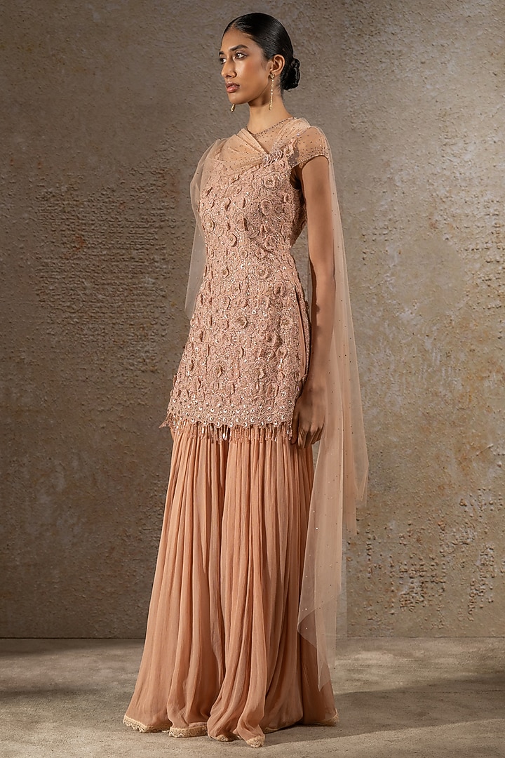 Blush Pink Tulle Net & Jacquard Bridal Sharara Set by Tarun Tahiliani at Pernia's Pop Up Shop