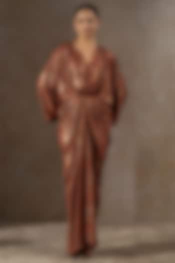 Mustard Foil Jersey Draped Cocktail Dress by Tarun Tahiliani at Pernia's Pop Up Shop