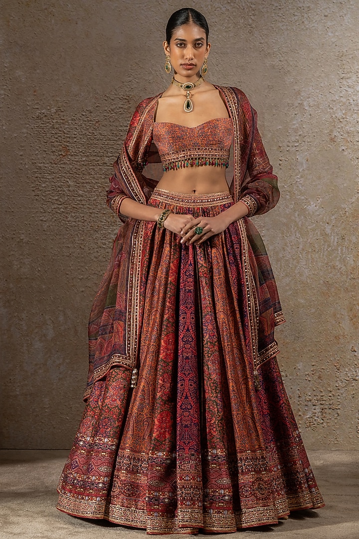 Multi-Colored Chanderi Printed Bridal Lehenga Set by Tarun Tahiliani at Pernia's Pop Up Shop