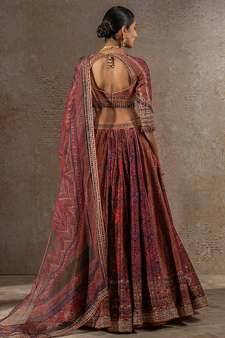 Multi-Colored Chanderi Printed Bridal Lehenga Set by Tarun Tahiliani at Pernia's Pop Up Shop