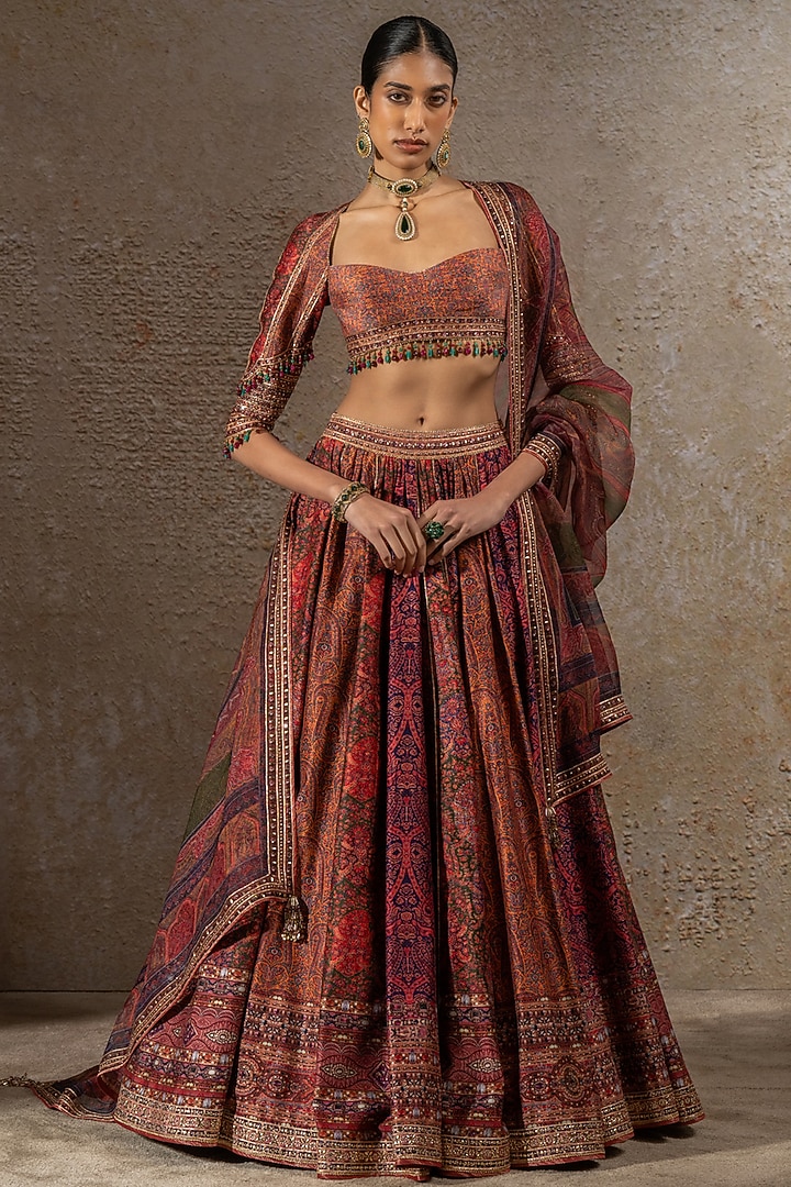 Multi-Colored Chanderi Printed Bridal Lehenga Set by Tarun Tahiliani at Pernia's Pop Up Shop