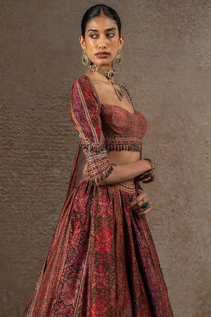 Multi-Colored Chanderi Printed Bridal Lehenga Set by Tarun Tahiliani at Pernia's Pop Up Shop