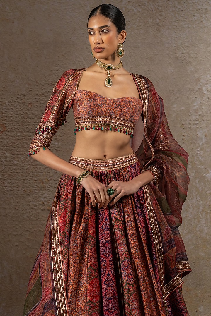Multi-Colored Chanderi Printed Bridal Lehenga Set by Tarun Tahiliani at Pernia's Pop Up Shop