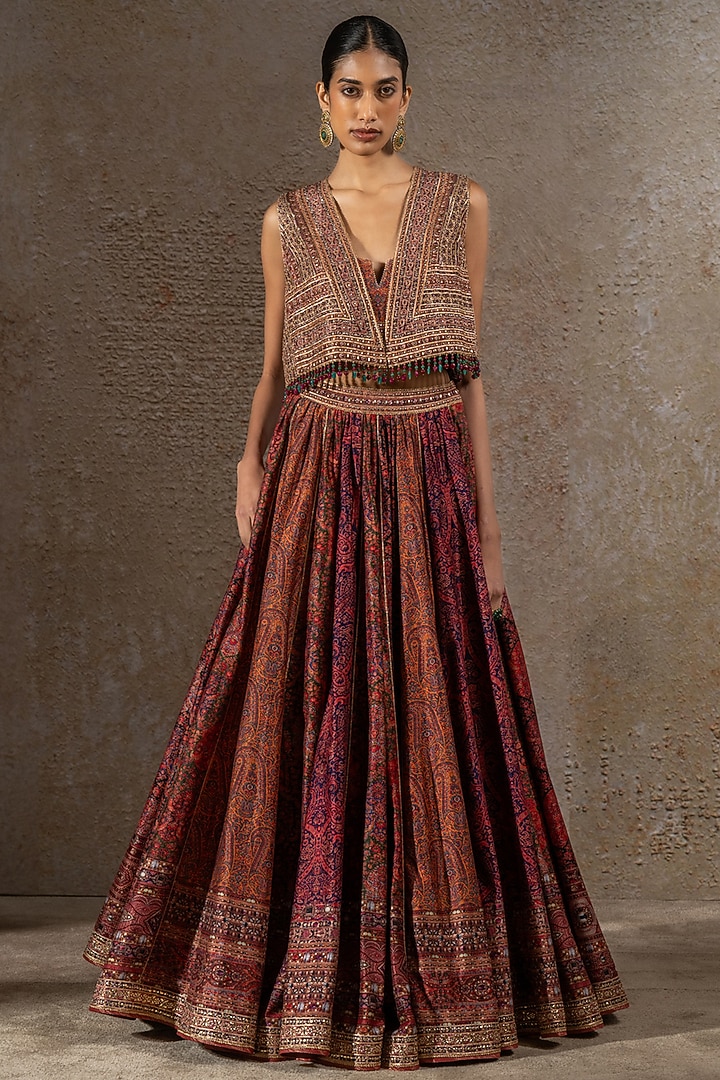 Multi-Colored Chanderi Printed Bridal Lehenga Set by Tarun Tahiliani at Pernia's Pop Up Shop