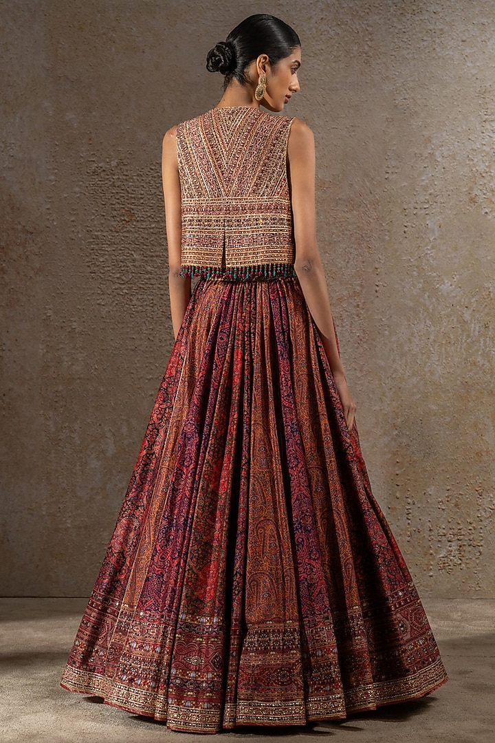 Multi-Colored Chanderi Printed Bridal Lehenga Set by Tarun Tahiliani at Pernia's Pop Up Shop
