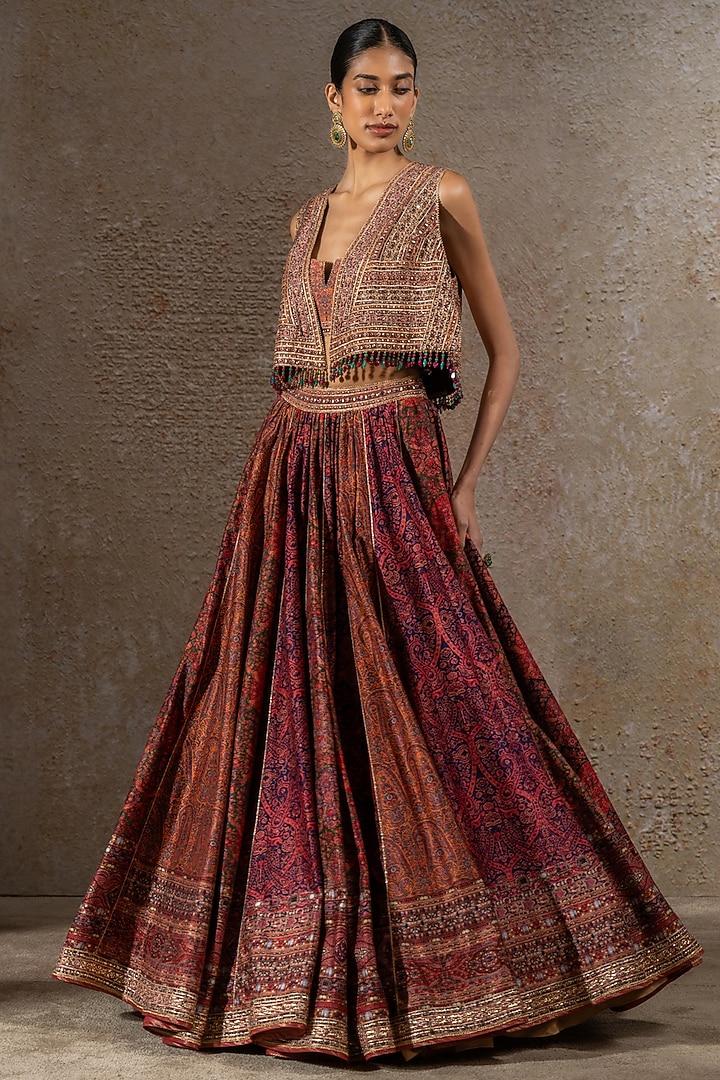 Multi-Colored Chanderi Printed Bridal Lehenga Set by Tarun Tahiliani at Pernia's Pop Up Shop