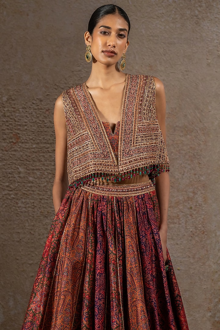 Multi-Colored Chanderi Printed Bridal Lehenga Set by Tarun Tahiliani at Pernia's Pop Up Shop