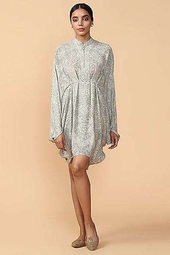 Jade Green Chikankari Printed Tunic With Slip by Tarun Tahiliani