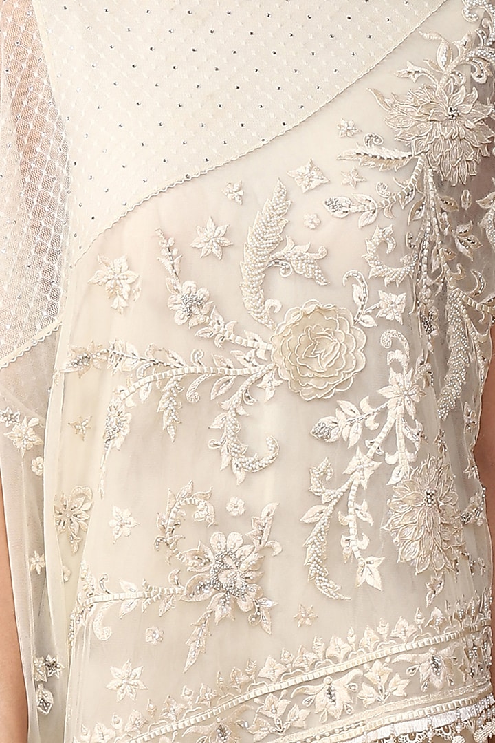 Ivory Embroidered Cape With Slip by Tarun Tahiliani at Pernia's Pop Up Shop