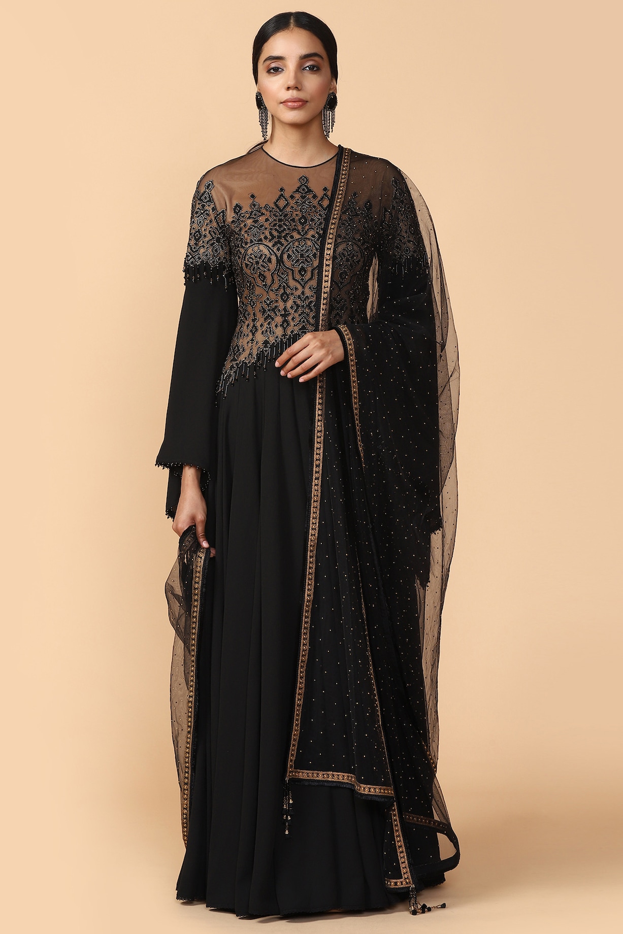 Black Embroidered Anarkali Set Design by Tarun Tahiliani at Pernia's ...