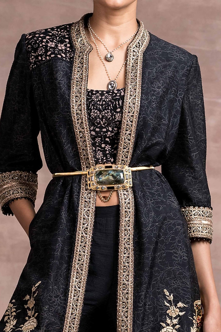 Black Kalidar Bridal Sharara Set With Printed Jacket by Tarun Tahiliani at Pernia's Pop Up Shop