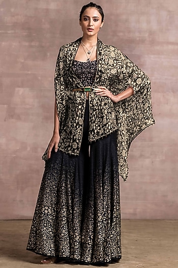 Black Printed Kalidar Sharara Set by Tarun Tahiliani
