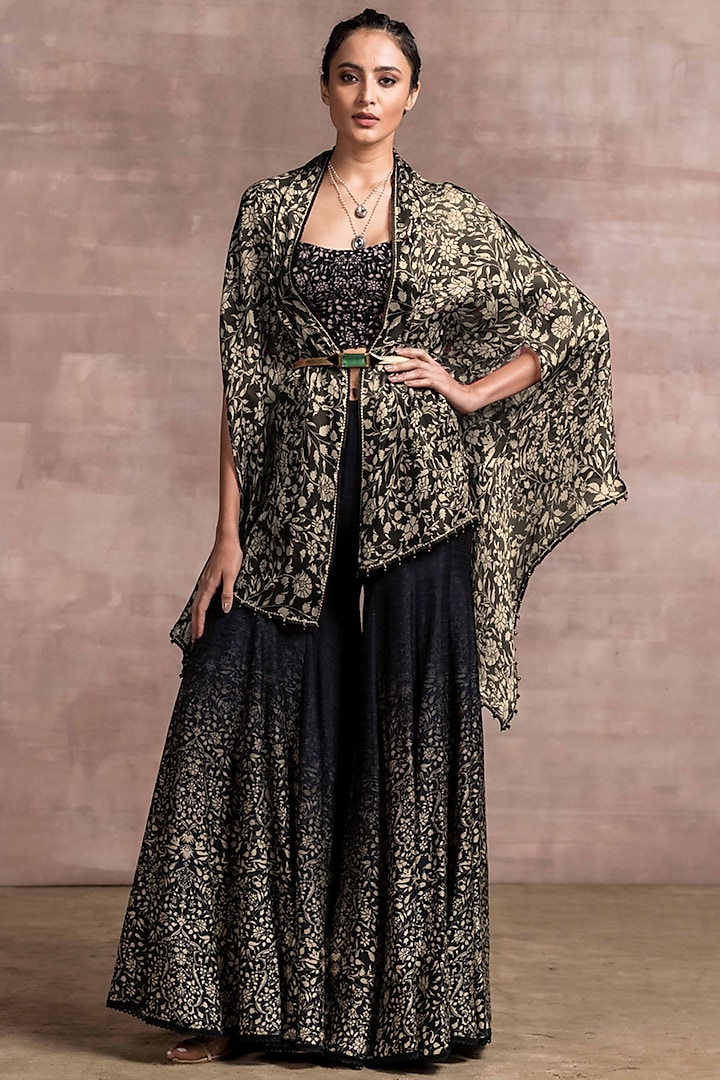 Black Printed Kalidar Sharara Set by Tarun Tahiliani at Pernia's Pop Up Shop