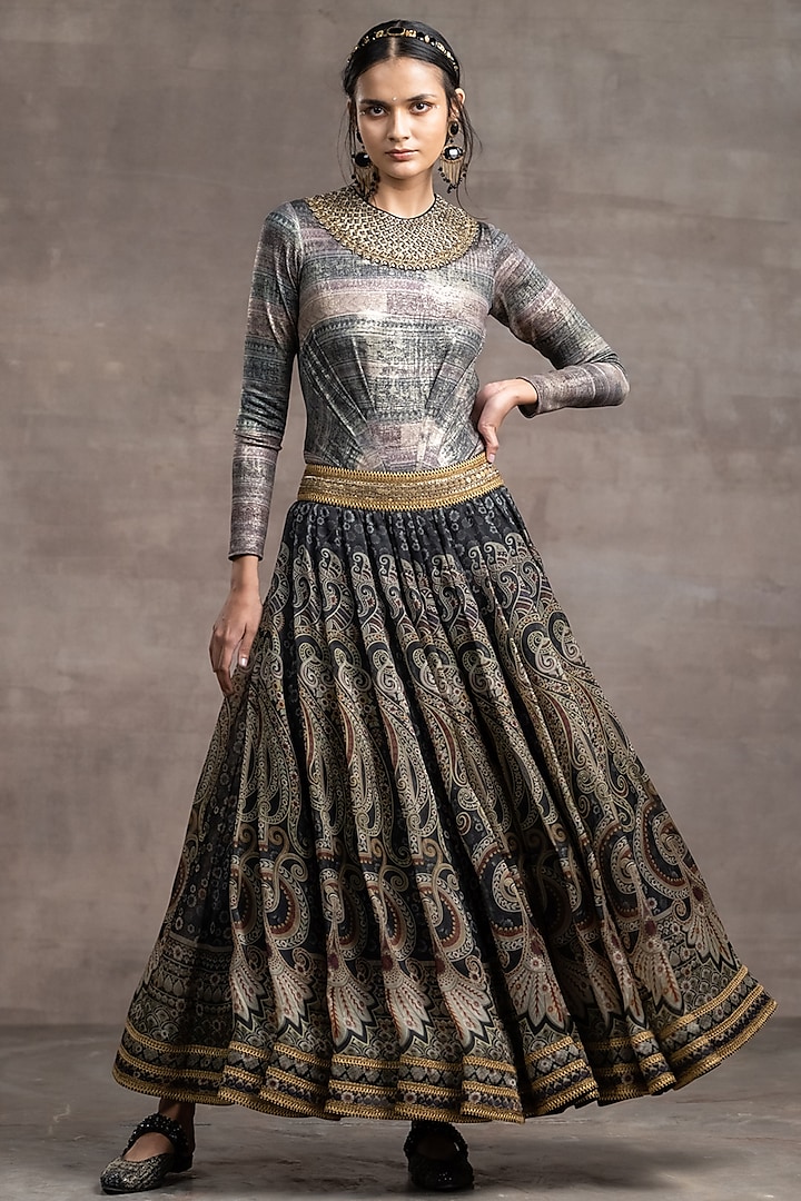 Black Embroidered Skirt Set by Tarun Tahiliani