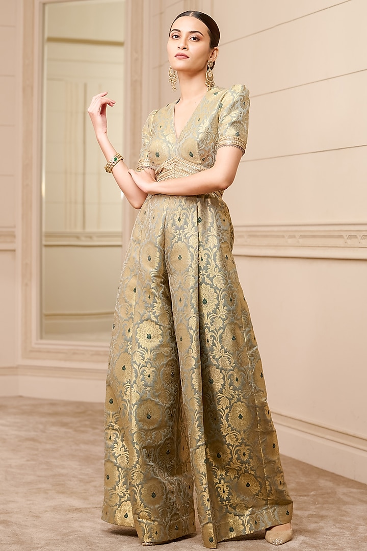 Oyster Brocade Jumpsuit by Tarun Tahiliani at Pernia's Pop Up Shop