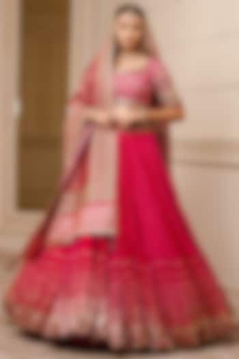 Fuchsia Crushed Chanderi Bridal Lehenga Set by Tarun Tahiliani at Pernia's Pop Up Shop