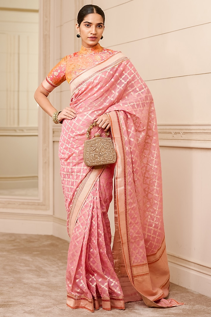 Pink Brocade Saree Set by Tarun Tahiliani