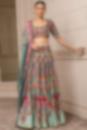 Green Printed Lehenga Set by Tarun Tahiliani