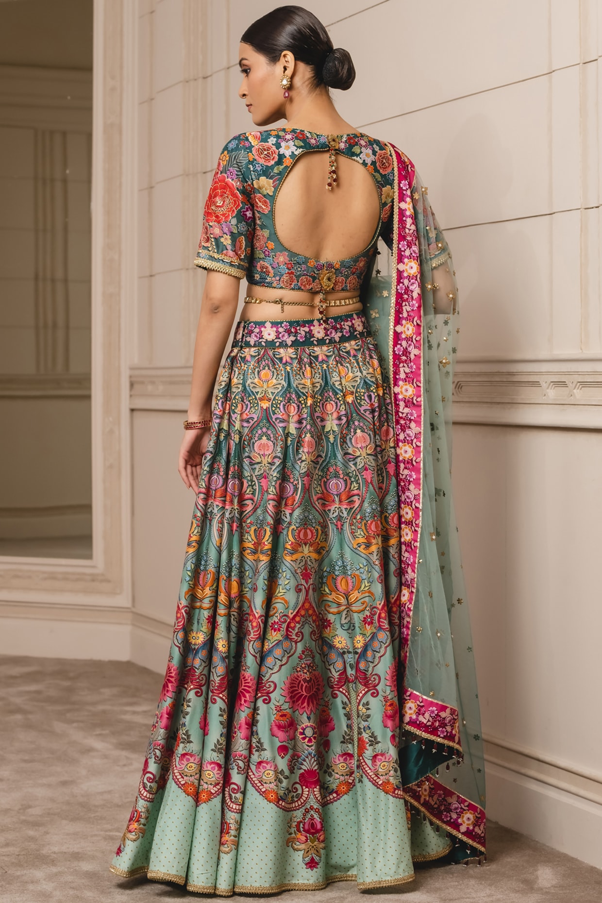 Green and Red Silk Patola Printed Lehenga Choli