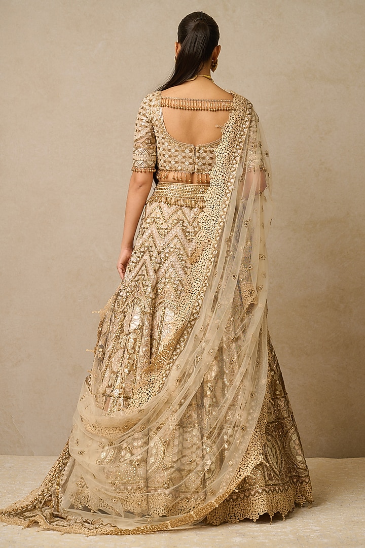 Gold Tulle Gota Patti Embroidered Bridal Lehenga Set by Tarun Tahiliani at Pernia's Pop Up Shop