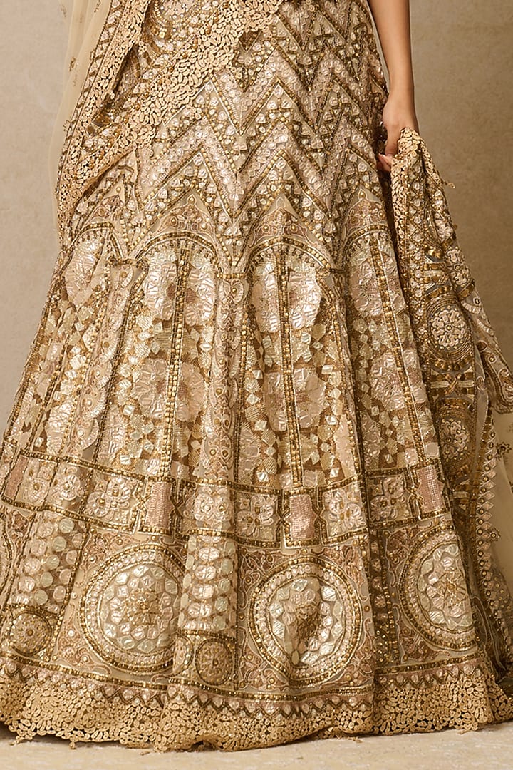 Gold Tulle Gota Patti Embroidered Bridal Lehenga Set by Tarun Tahiliani at Pernia's Pop Up Shop