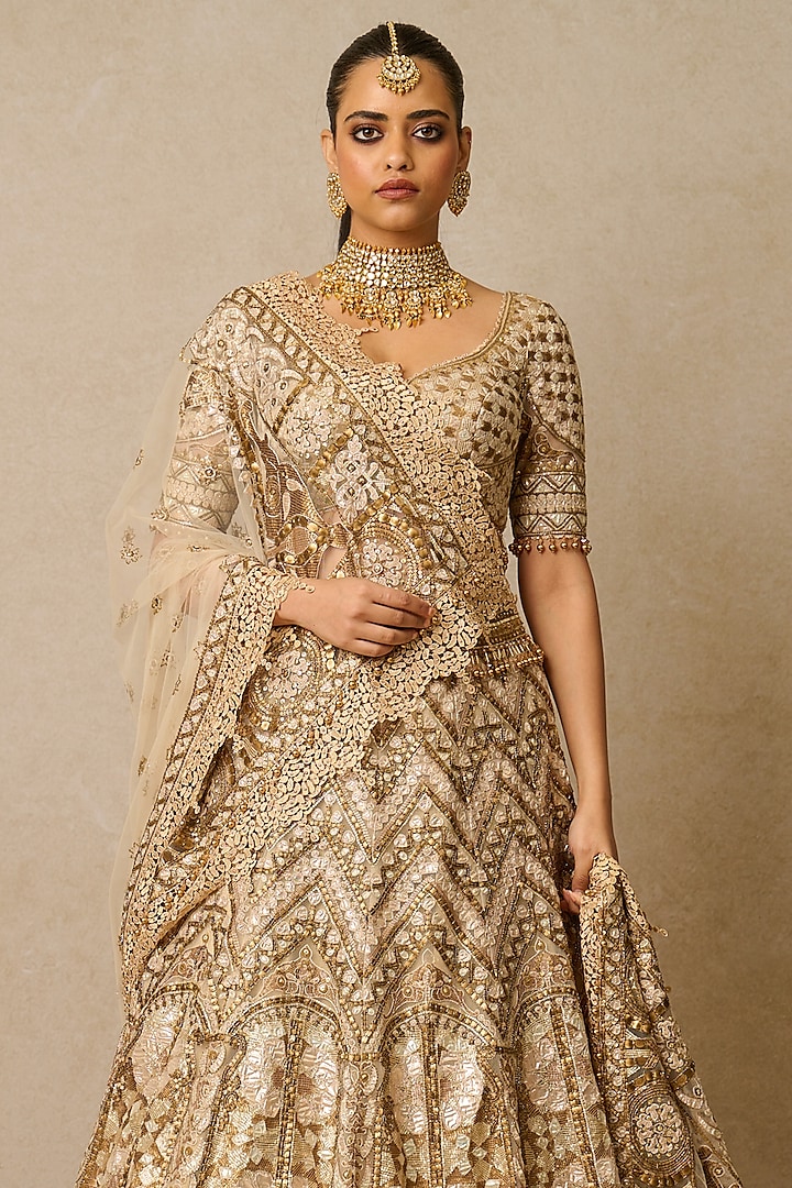 Gold Tulle Gota Patti Embroidered Bridal Lehenga Set by Tarun Tahiliani at Pernia's Pop Up Shop