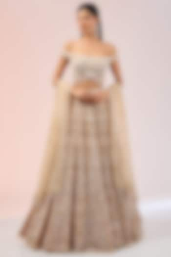 Old Rose Tulle Pearl & Sequins Embroidered Bridal Lehenga Set by Tarun Tahiliani at Pernia's Pop Up Shop