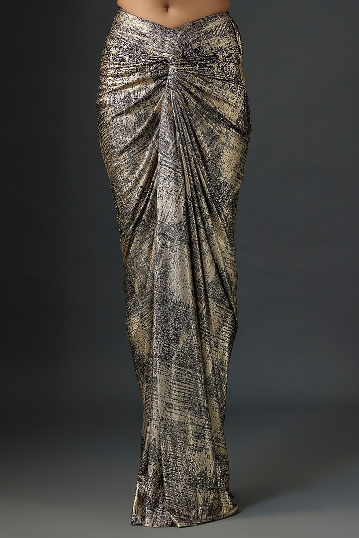 Black Foil Jersey Draped Skirt Set by Tarun Tahiliani at Pernia's Pop Up Shop
