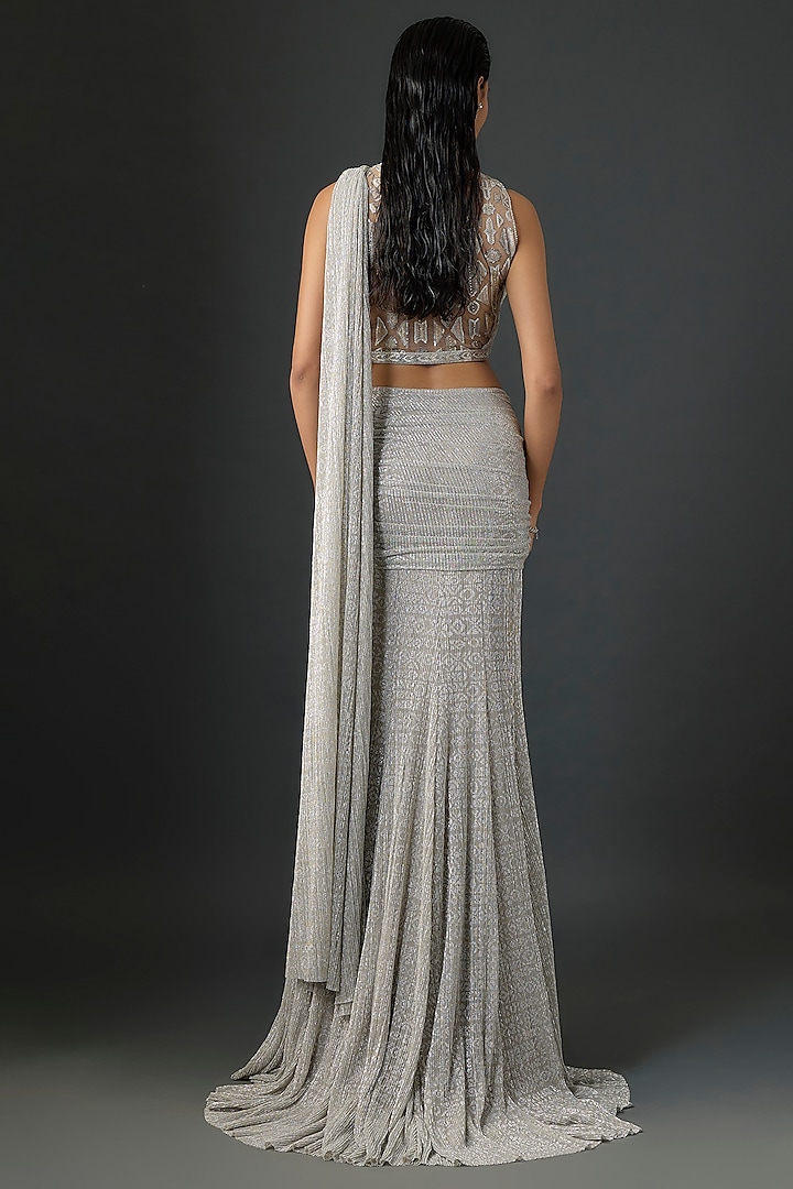 Silver Crinkle Concept Reception Saree Set by Tarun Tahiliani at Pernia's Pop Up Shop
