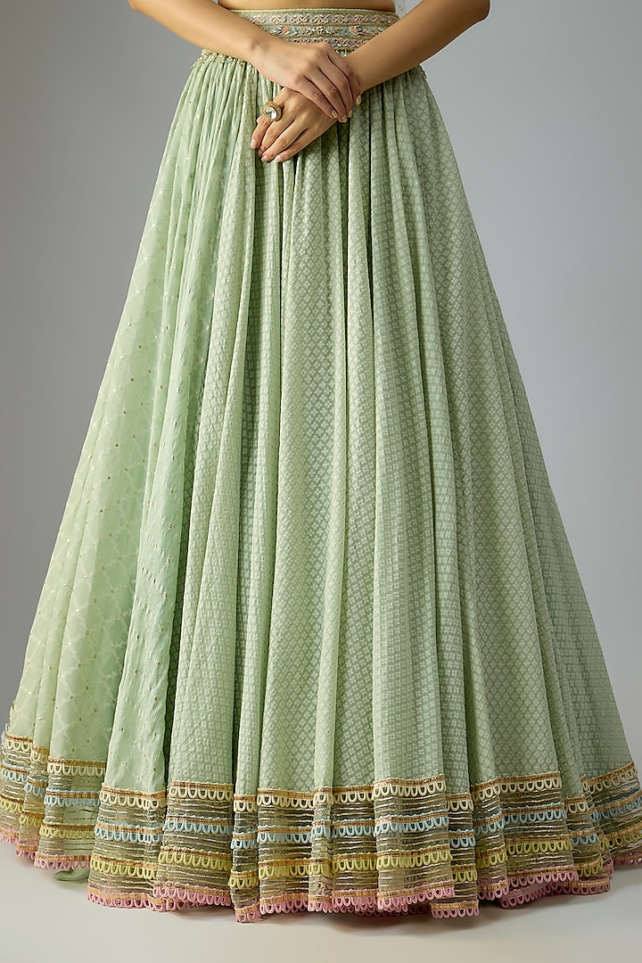 Sage Chanderi Lace Embellished Bridal Lehenga Set by Tarun Tahiliani at Pernia's Pop Up Shop