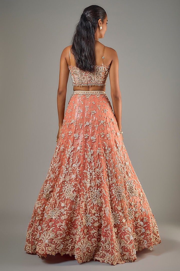 Orange Tulle Resham Embellished Bridal Lehenga Set by Tarun Tahiliani at Pernia's Pop Up Shop