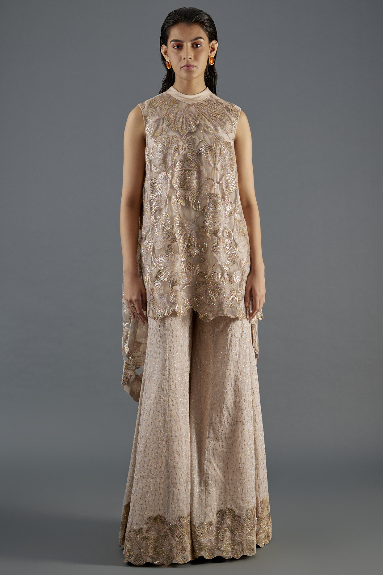 Blush Tulle Sequins Embroidered Bridal Sharara Set by Tarun Tahiliani at Pernia's Pop Up Shop