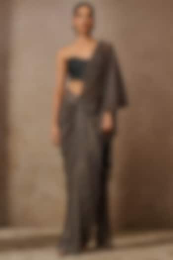 Antique Gold Crinkle Tulle Concept Wedding Saree Set by Tarun Tahiliani at Pernia's Pop Up Shop