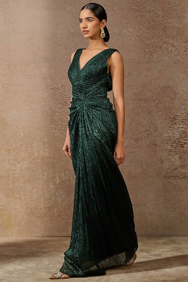 Emerald Crinkle Draped Cocktail Dress by Tarun Tahiliani at Pernia's Pop Up Shop