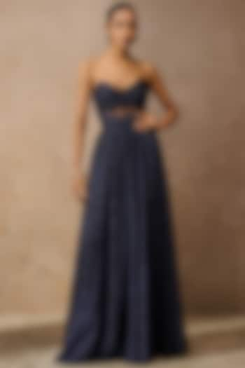 Midnight Blue Crinkle Gown by Tarun Tahiliani at Pernia's Pop Up Shop